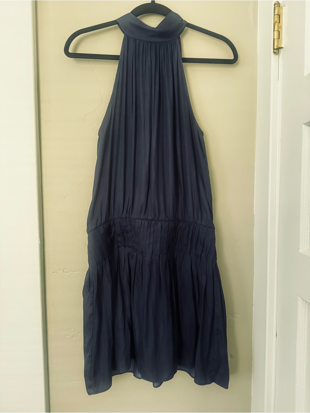 DO+BE Navy Bow Neck Halter Pleated Mini Dress